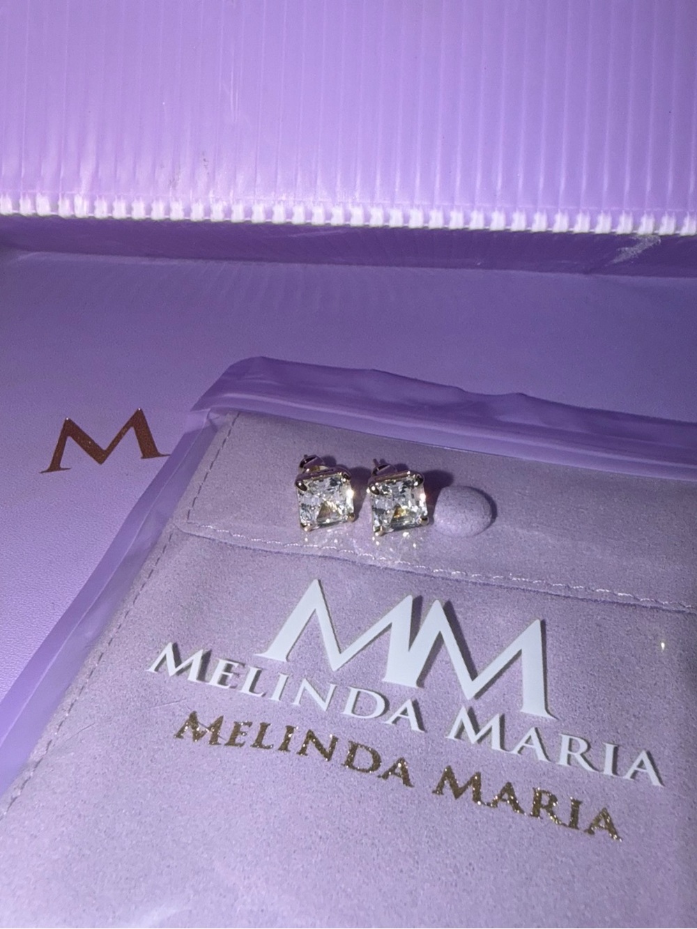 Melinda Maria Jewelry-The Queen's 8mm Studs-Gold/White Diamondettes NIB - Picture 9 of 11